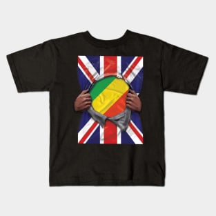 Republic Of The Congo Flag Great Britain Flag Ripped - Gift for Congon From Republic Of The Congo Kids T-Shirt